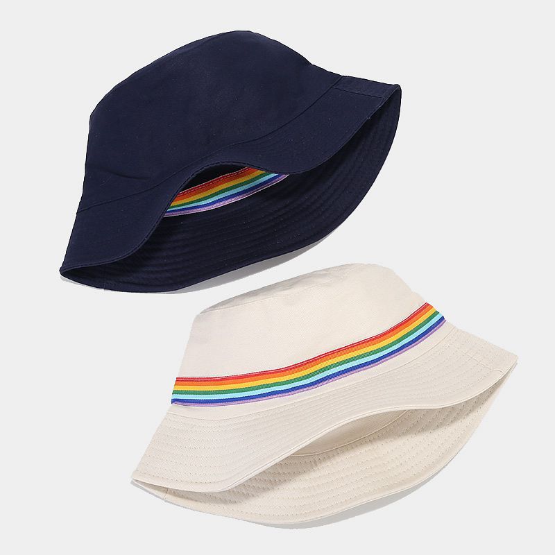 Sombrero de cubo de cinta de arco iris de algodón al por mayor de algodón